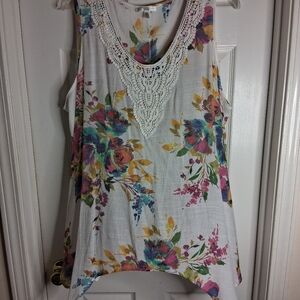 Spence Floral Sleeveless Top with Lace Detail Sz 2x